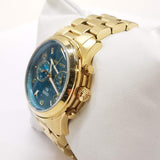 Michael Kors Runway Hunger Stop100 Series Blue Dial Gold Steel Strap Watch for Women - MK5815