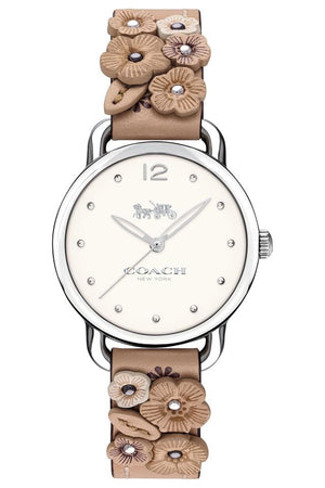 Coach Perry White Dial Brown Floral Leather Strap Watch for Women - 14502873