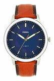 Fossil Minimalist Blue Dial Brown Leather Strap Watch for Men - FS5304