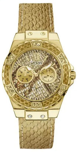 Guess Limelight Quartz Gold Dial  Gold Leather Strap Watch For Women - W0775L13