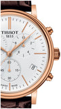 Tissot Carson Premium Chronograph White Dial Brown Leather Strap Watch For Men - T122.417.36.011.00