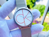 Calvin Klein Minimal White Dial Silver Mesh Bracelet Watch for Men - K3M51152