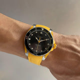 Gucci Dive Black Dial Yellow Rubber Strap Watch For Men - YA136319