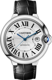 Cartier Ballon Bleu de Cartier Silver Dial Black Leather Strap Watch for Men - WSBB0026