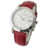 Burberry The City Silver Dial Red Leather Strap Watch for Women - BU9129