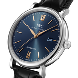 IWC Portofino Automatic Blue Dial Black Leather Strap Watch for Men - IW356523