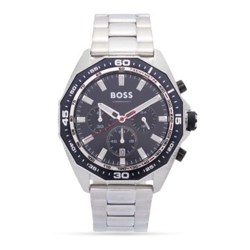 Hugo Boss Intensity Chronograph Black Dial Silver Steel Strap Watch For Men - 1513680