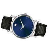 Movado Museum Blue Dial Black Leather Strap Watch For  Men - 2100009