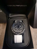 Emporio Armani Sportivo Chronograph Black Dial White Rubber Strap Watch For Men - AR6112