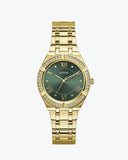 Guess Cosmo Diamonds Green Dial Gold Steel Strap Watch for Women - GW0033L8