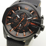 Diesel Mega Chief Chronograph Black Dial Black Leather Strap Watch For Men - DZ4291