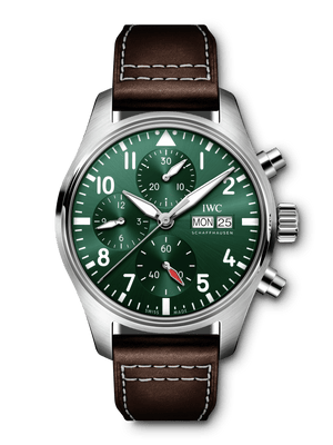 IWC Pilot's Watch Chronograph Edition Racing Green 43mm Green Dial Brown Leather Strap Watch for Men - IW377726