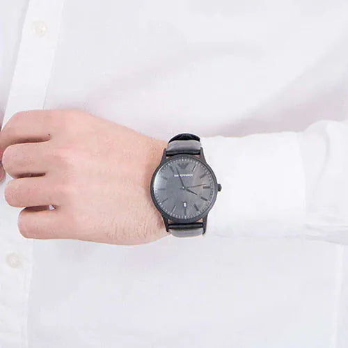 Emporio Armani Renato Black Dial Black Leather Strap Watch for Men - AR11276