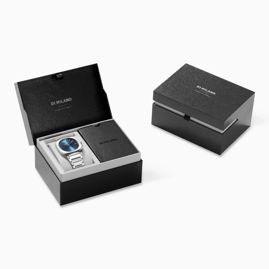 D1 Milano Square Caribbean Blue Dial Silver Steel Strap Watch for Men - D1-SQBJ07