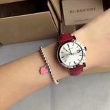 Burberry The City Silver Dial Red Leather Strap Watch for Women - BU9129