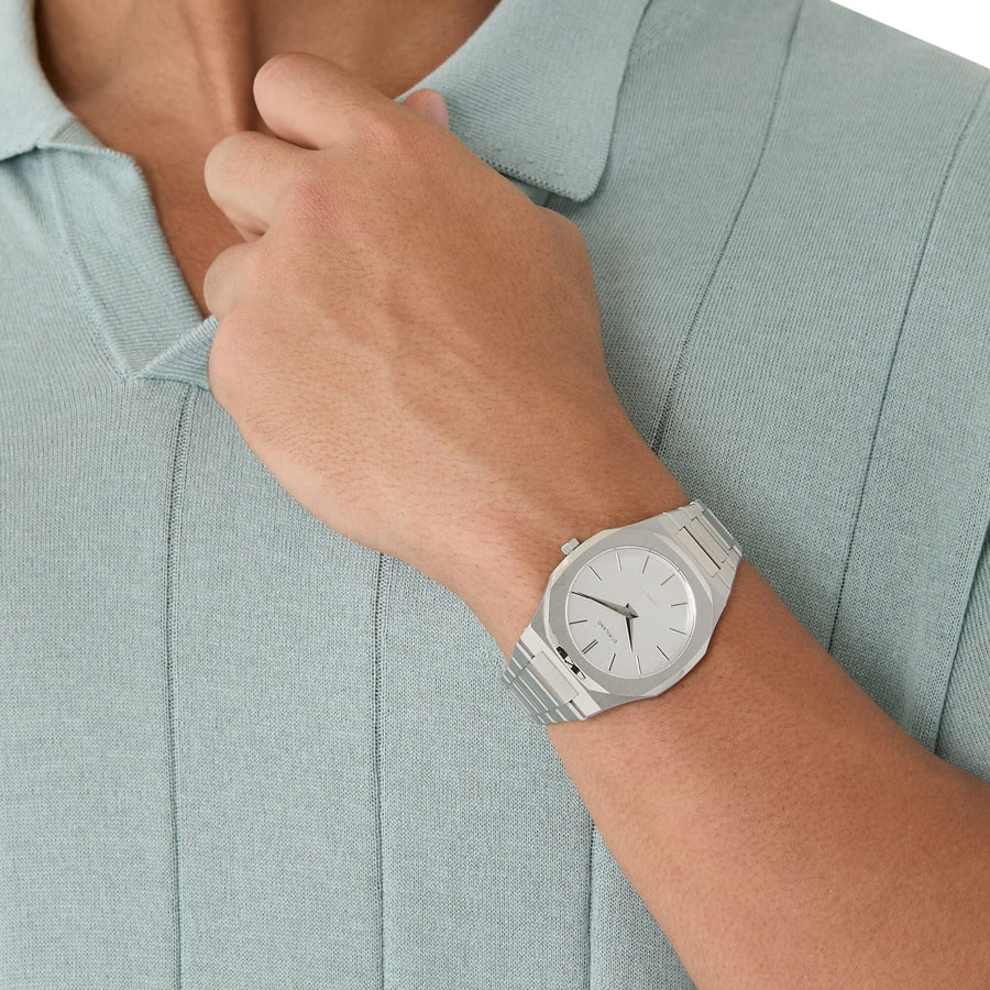 D1 Milano Ultra Thin Linen White Dial Silver Steel Strap Watch for Unisex - D1-UTBJ23
