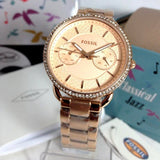 Fossil Tailor Rose Gold Dial Rose Gold Steel Strap Watch for Women - ES4264