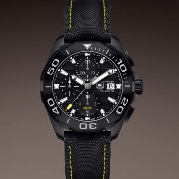 Tag Heuer Aquaracer Chronograph PVD Black Dial Black Nylon Strap Watch for Men - CAY218A.FC6361