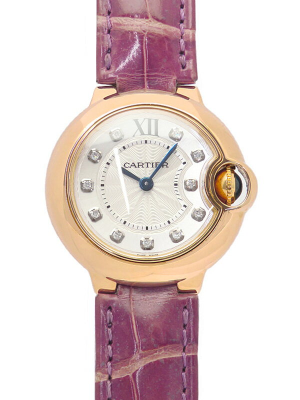Cartier Ballon Bleu Diamonds White Dial Pink Leather Strap Watch for Women - WE902050