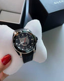 Gucci Dive Feline Black Dial Black Rubber Strap Watch For Men - YA136323