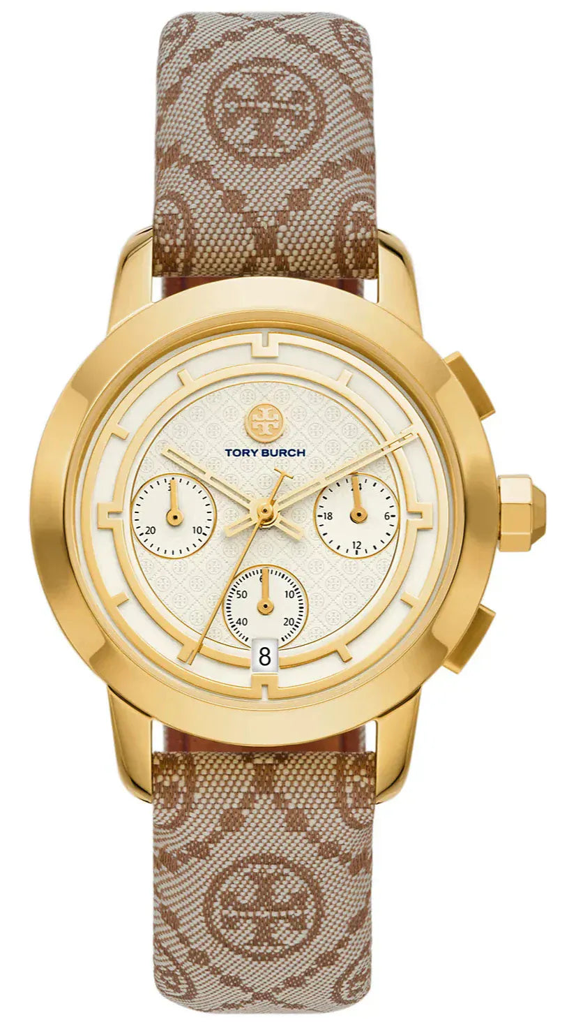 Tory Burch The Tory Chronograph White Dial Maroon Jacquard Strap Watch for Women - TBW1050