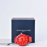 Tommy Hilfiger Denim Quartz Red Dial Red Rubber Strap Watch for Men - 1791480