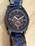 Fossil Machine Chronograph Black Dial Two Tone Steel Strap Watch for Men - FS5164