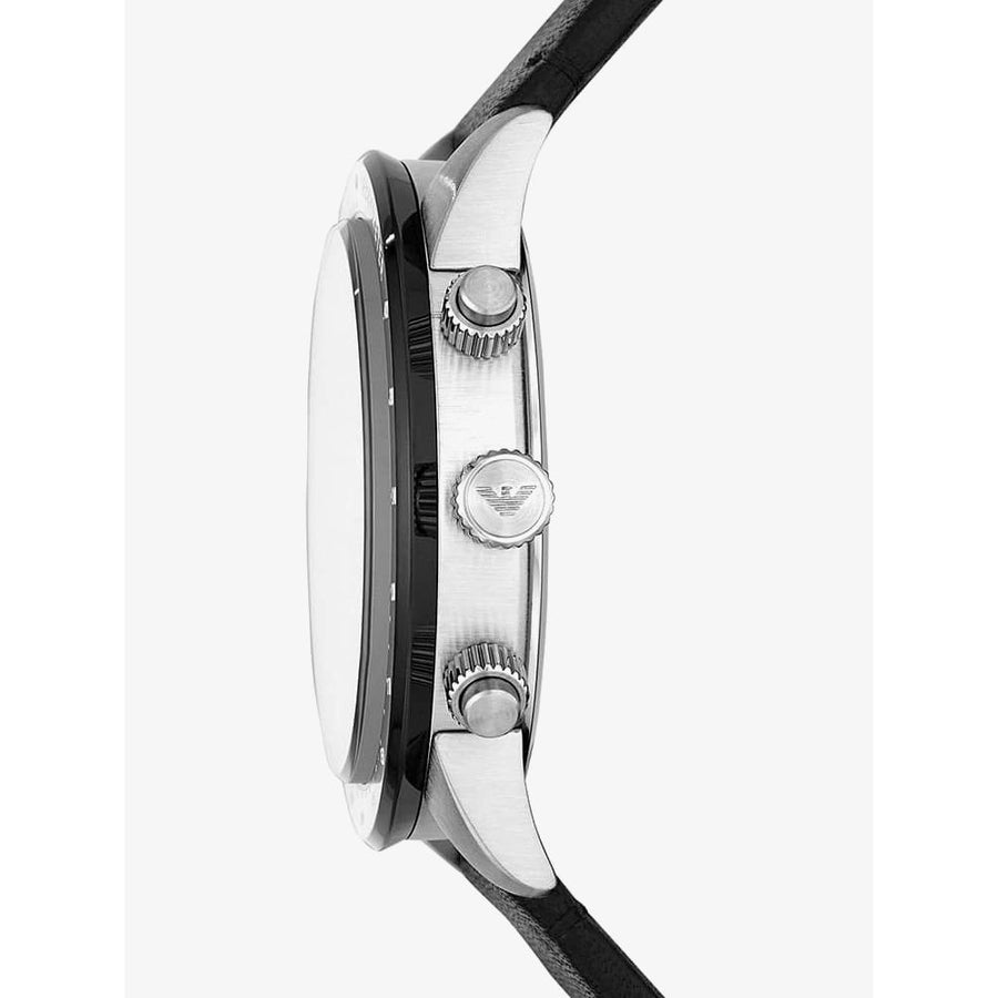 Emporio Armani Mario Chronograph Black Dial Black Leather Strap Watch For Men - AR11243