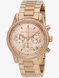 Michael Kors Ritz Chronograph Rose Gold Dial Rose Gold Steel Strap Watch for Women - MK6357