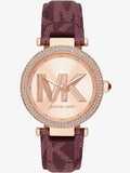 Michael Kors Parker Rose Gold Dial Maroon Leather Strap Watch For Women - MK2974