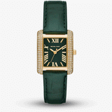 Michael Kors Emery Quartz Diamonds Green Dial Green Leather Strap Watch For Women - MK4697