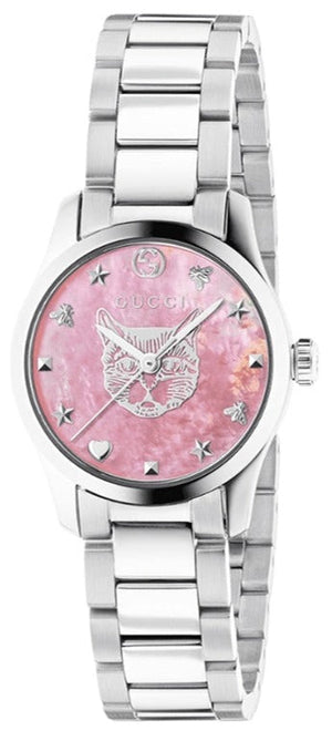 Gucci G Timeless Quartz Mother of Pearl Pink Dial Silver Steel Strap Watch For Women - YA1265013