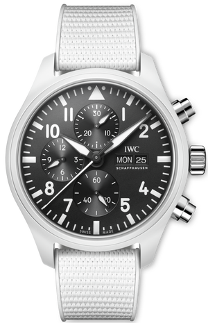 IWC Pilot's Watch Chronograph Top Gun Edition 'Lake Tahoe' Black Dial White Leather Strap Watch for Men - IW389105