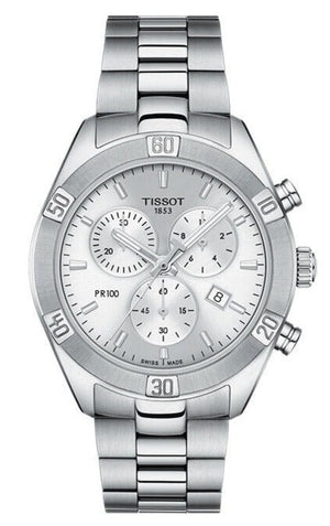 Tissot PR 100 Sport Chic Chronograph Silver Dial Silver Steel Strap Watch for Women - T101.917.11.031.00