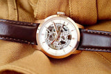 Fossil Townsman Automatic Skeleton White Dial Brown Leather Strap Watch for Men - ME3078