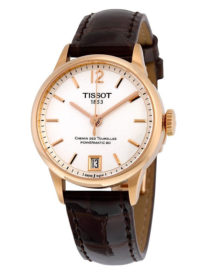Tissot Chemin Des Tourelles Powermatic 80 Lady Silver Dial Brown Leather Strap Watch For Women - T099.207.36.037.00