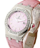 Audemars Piguet Royal Oak Quartz Diamonds Pink Dial Pink Leather Strap Watch for Women - 67601ST.ZZ.D057CR.01