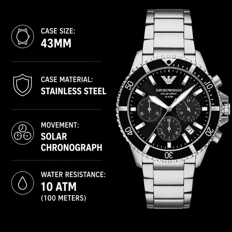 Emporio Armani World Explorer Black Dial Silver Steel Strap Watch for Men - AR11739