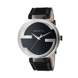 Gucci Interlocking G Iconic Black Dial Black Leather Strap Watch For Men - YA133205