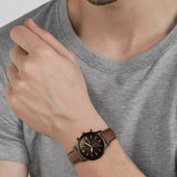 Fossil Townsman Chronograph Black Dial Brown Leather Strap Watch for Men - FS5437