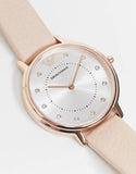 Emporio Armani Kappa Rose Gold & White Dial Beige Nude Leather Strap Watch For Women - AR2510