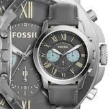 Fossil Grant Chronograph Gunmetal Grey Dial Grey Leather Strap Watch for Men - FS5183