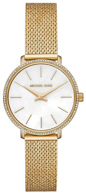 Michael Kors Pyper Quartz Mother of Pearl White Dial Gold Mesh Bracelet Watch For Women - MK4619