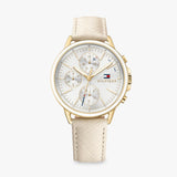 Tommy Hilfiger Carly Silver Dial Cream Leather Strap Watch for Women - 1781790