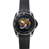 Gucci Dive Tiger Black Dial Black Rubber Strap Watch For Men - YA136318