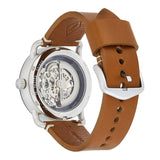 Fossil Commuter Automatic Skeleton Blue Dial Brown Leather Strap Watch for Men - ME3159