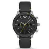 Emporio Armani Mario Chronograph Black Dial Black Leather Strap Watch For Men - AR11325