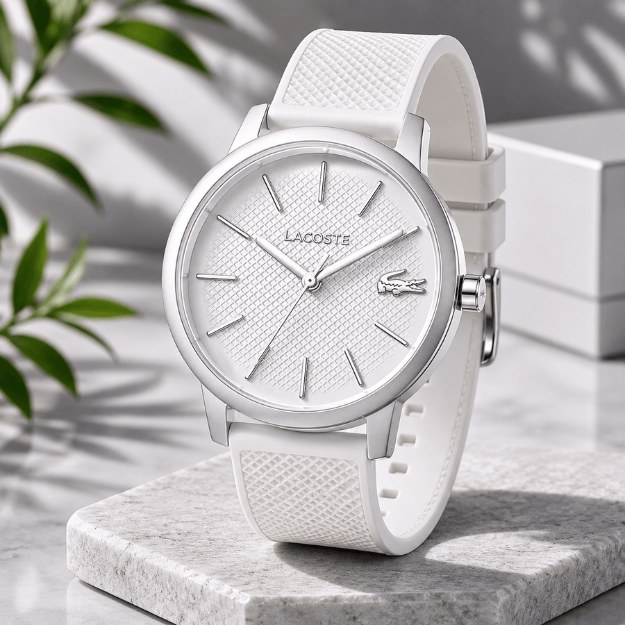 Lacoste 12.12 Move Silver Dial White Silicone Strap Watch for Men - 2011240