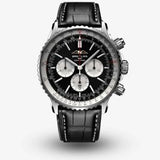 Breitling Navitimer B01 Chronograph 46 Black Dial Black Leather Strap Watch for Men - AB0137211B1P1