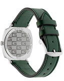 Gucci Grip Quartz Silver Dial Green Leather Strap Unisex Watch - YA157406